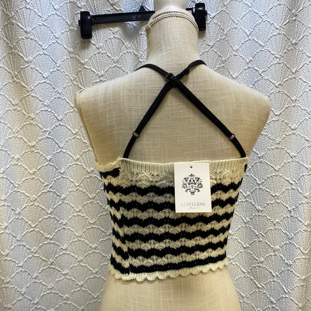 NWT Rebellion Again size XS Crocheted Black and White Striped Women's halter Top - Picture 5 of 14